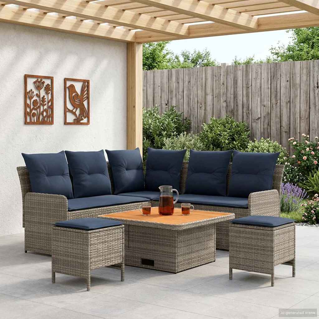 Σύνολα επίπλων με μαξιλάρι 6 pcs Γκρι και Navy Blue Ράτα PE - Pakobazaar