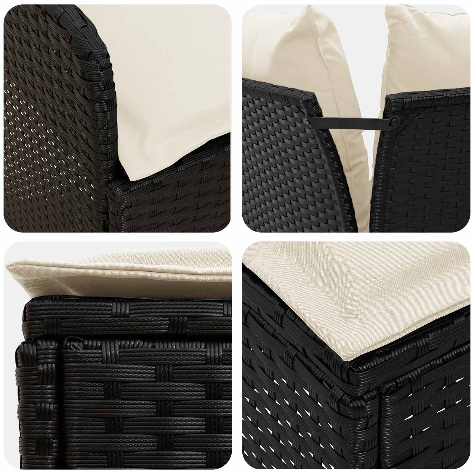 Σύνολα επίπλων με μαξιλάρι 7 pcs Μαύρο και Κρέμα Ράτα PE - Pakobazaar