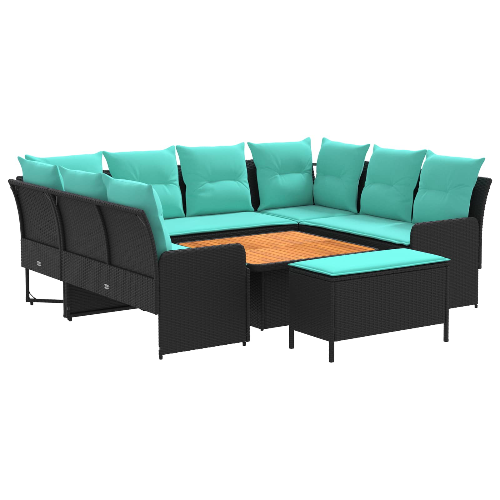 Σύνολα επίπλων με μαξιλάρι 7 pcs Μαύρο και Τυρκουάζ Ράτα PE - Pakobazaar