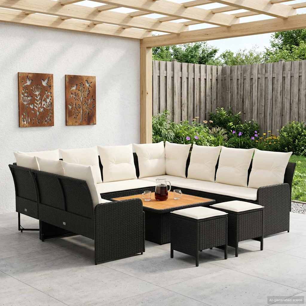 Σύνολα επίπλων με μαξιλάρι 8 pcs Μαύρο και Κρέμα Ράτα PE - Pakobazaar