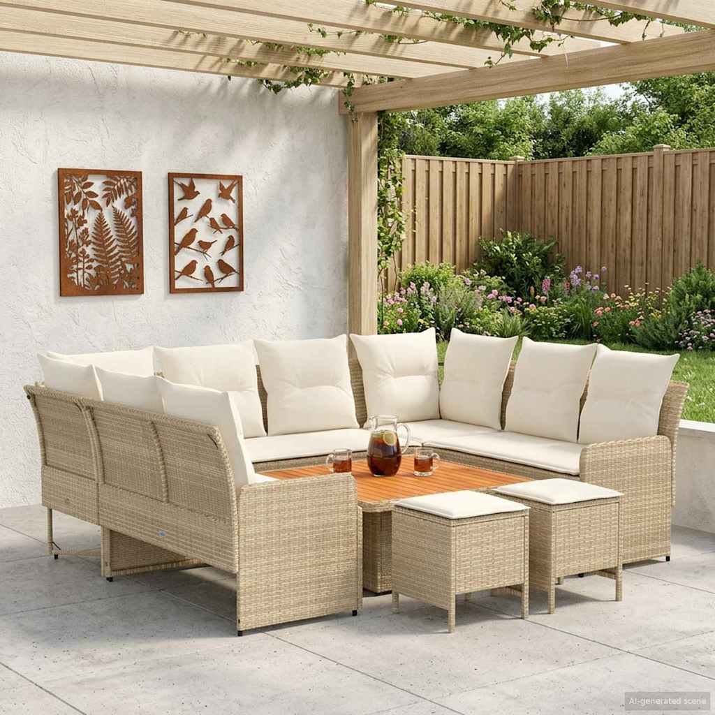 Σύνολα επίπλων με μαξιλάρι 8 pcs Μπεζ και Κρέμα Ράτα PE - Pakobazaar