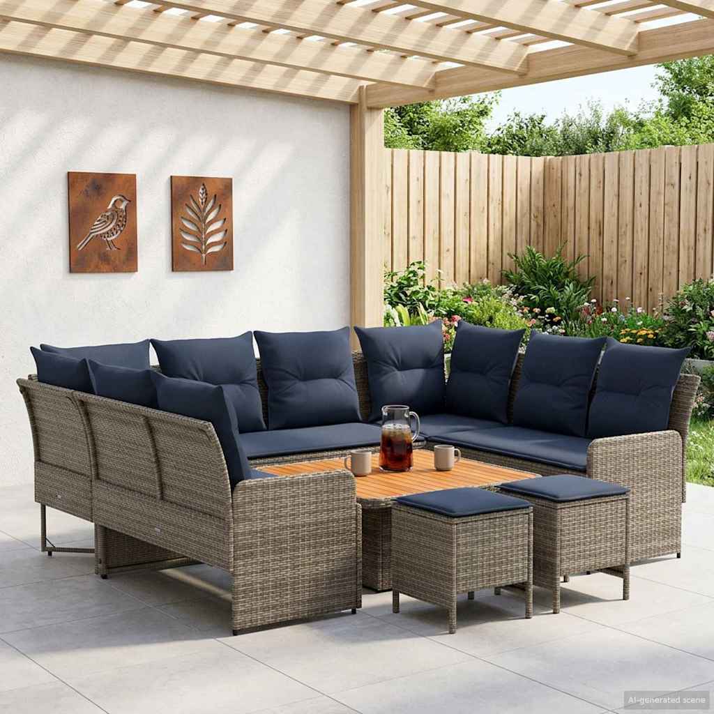 Σύνολα επίπλων με μαξιλάρι 8 pcs Γκρι και Navy Blue Ράτα PE - Pakobazaar
