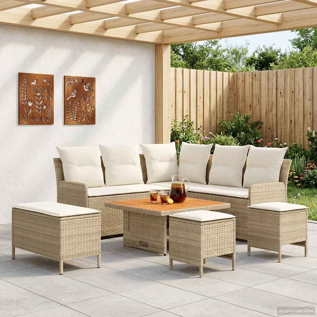 Σύνολα επίπλων με μαξιλάρι 7 pcs Μπεζ και Κρέμα Ράτα PE - Pakobazaar
