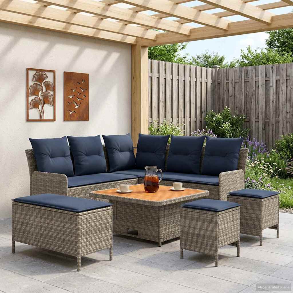 Σύνολα επίπλων με μαξιλάρι 7 pcs Γκρι και Navy Blue Ράτα PE - Pakobazaar