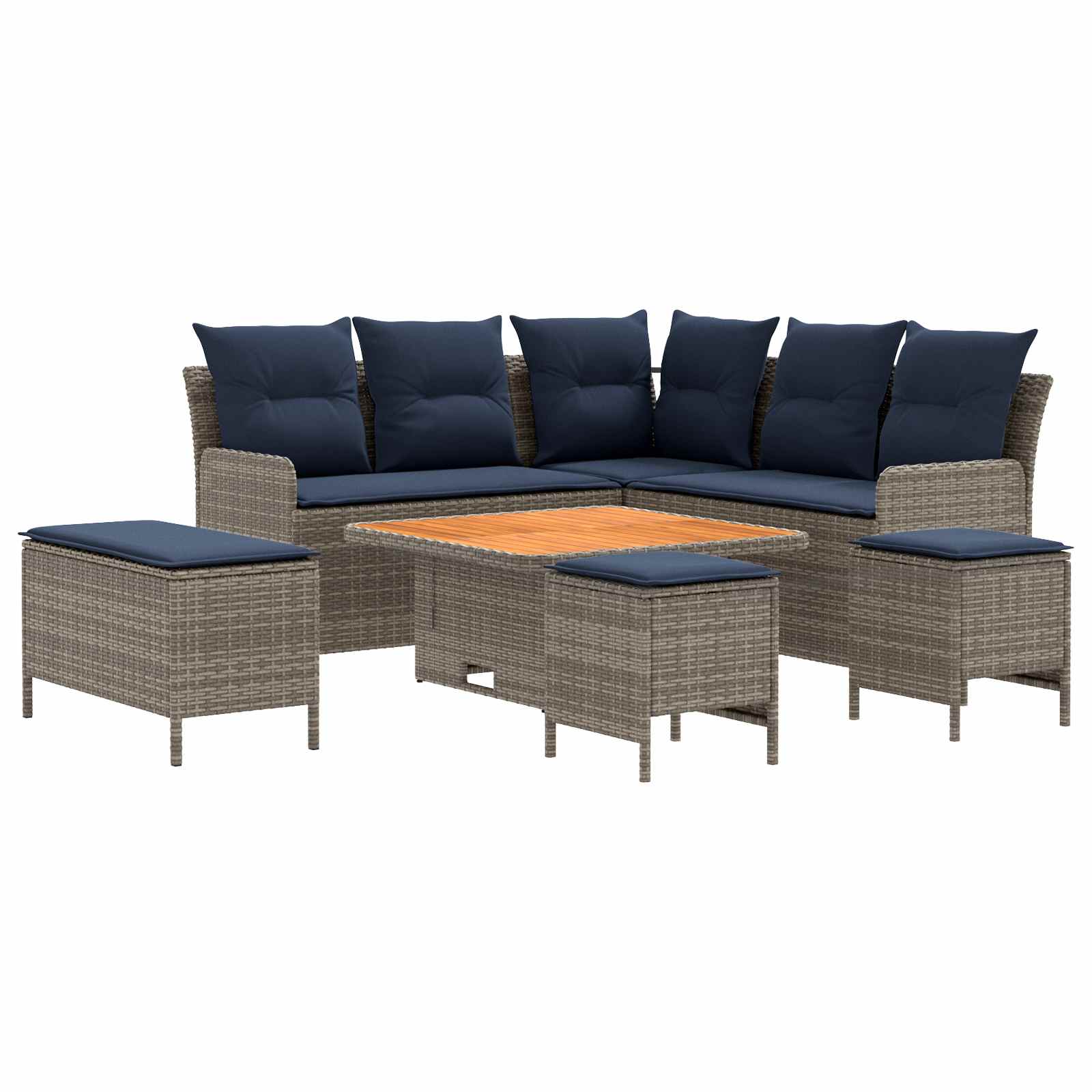 Σύνολα επίπλων με μαξιλάρι 7 pcs Γκρι και Navy Blue Ράτα PE - Pakobazaar