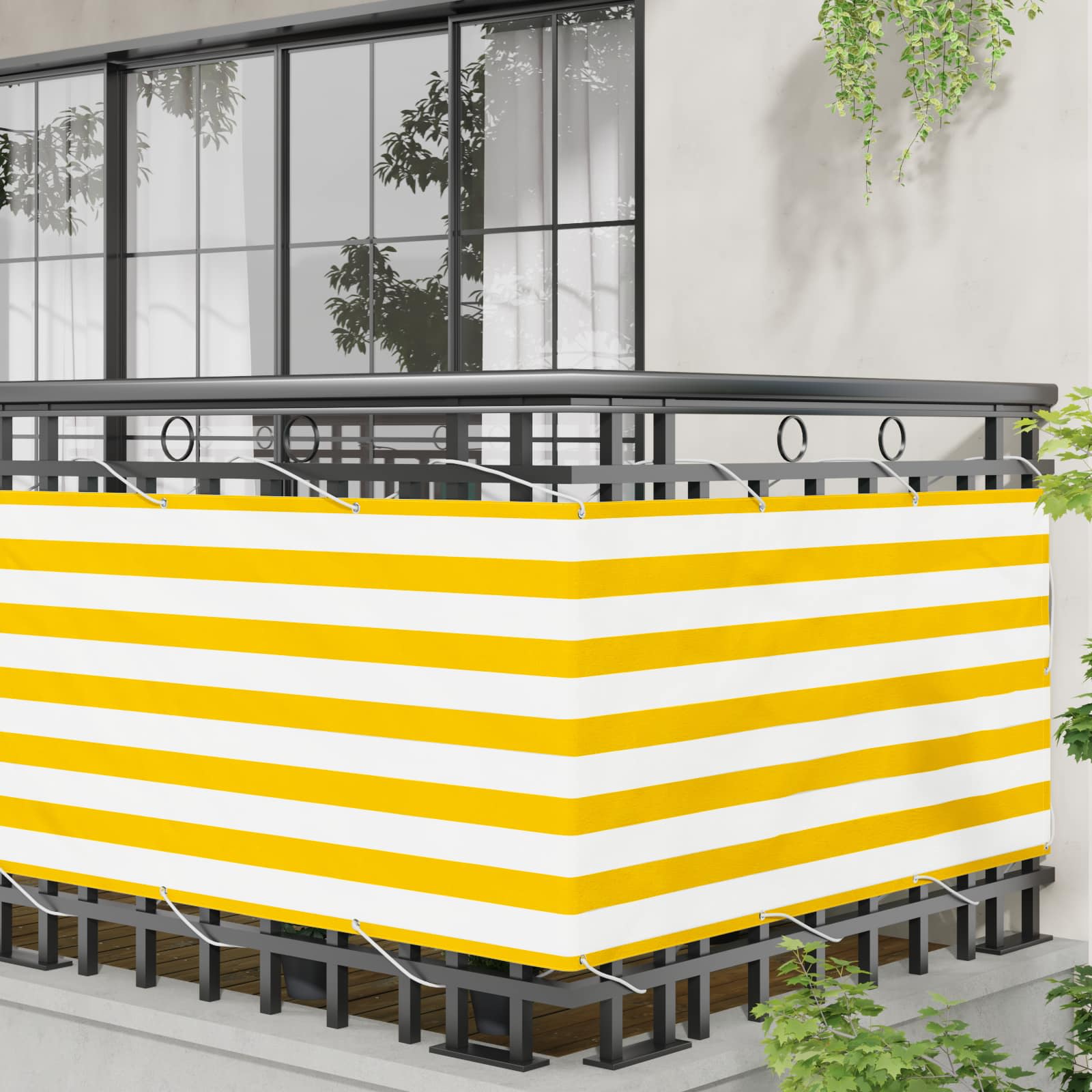 Οθόνη Μπαλκονιού Κίτρινο και Λευκό 75 x 200 cm - Pakobazaar