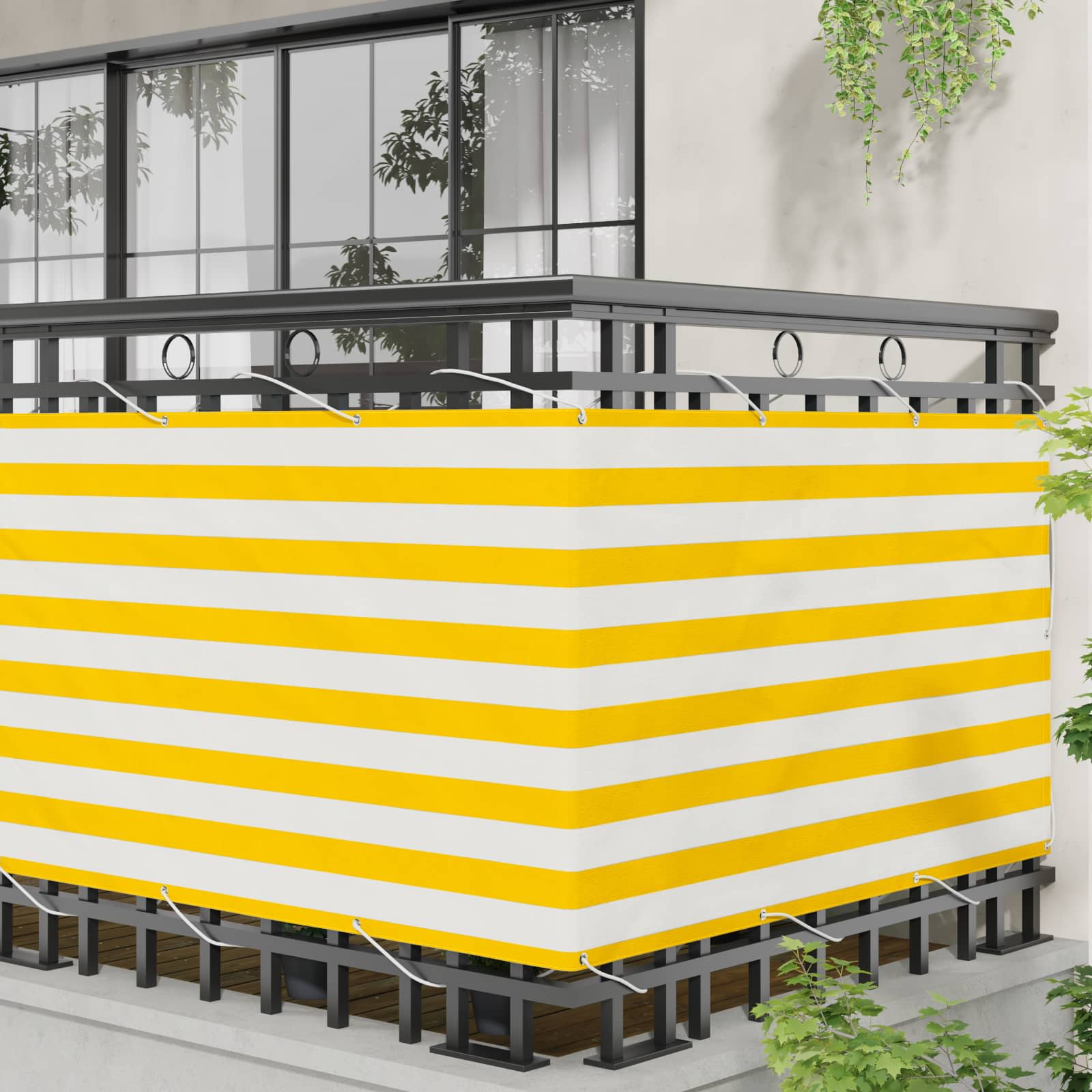 Οθόνη Μπαλκονιού Κίτρινο και Λευκό 100 x 300 cm Ύφασμα Όξφορντ - Pakobazaar