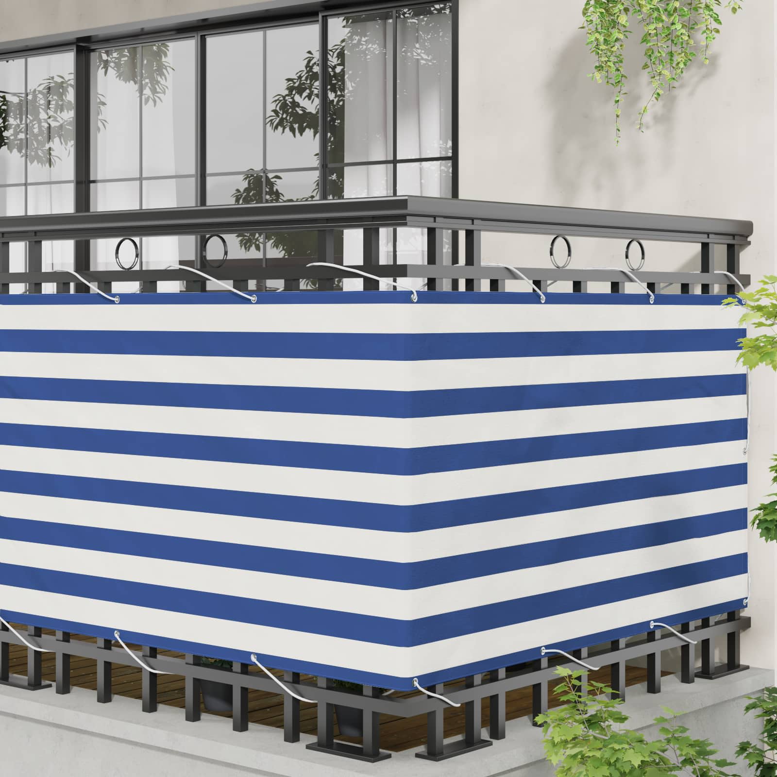 Οθόνη Μπαλκονιού Μπλε και άσπρο 100 x 800 cm Ύφασμα Όξφορντ - Pakobazaar