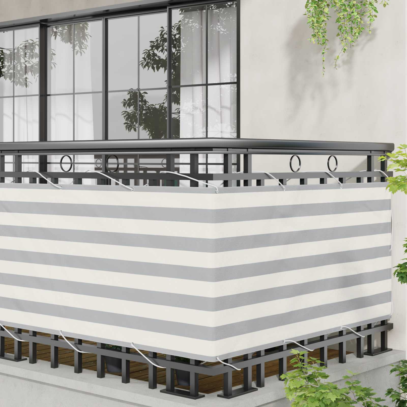 Οθόνη Μπαλκονιού Ανοιχτό Γκρι και Λευκό 75 x 400 cm - Pakobazaar