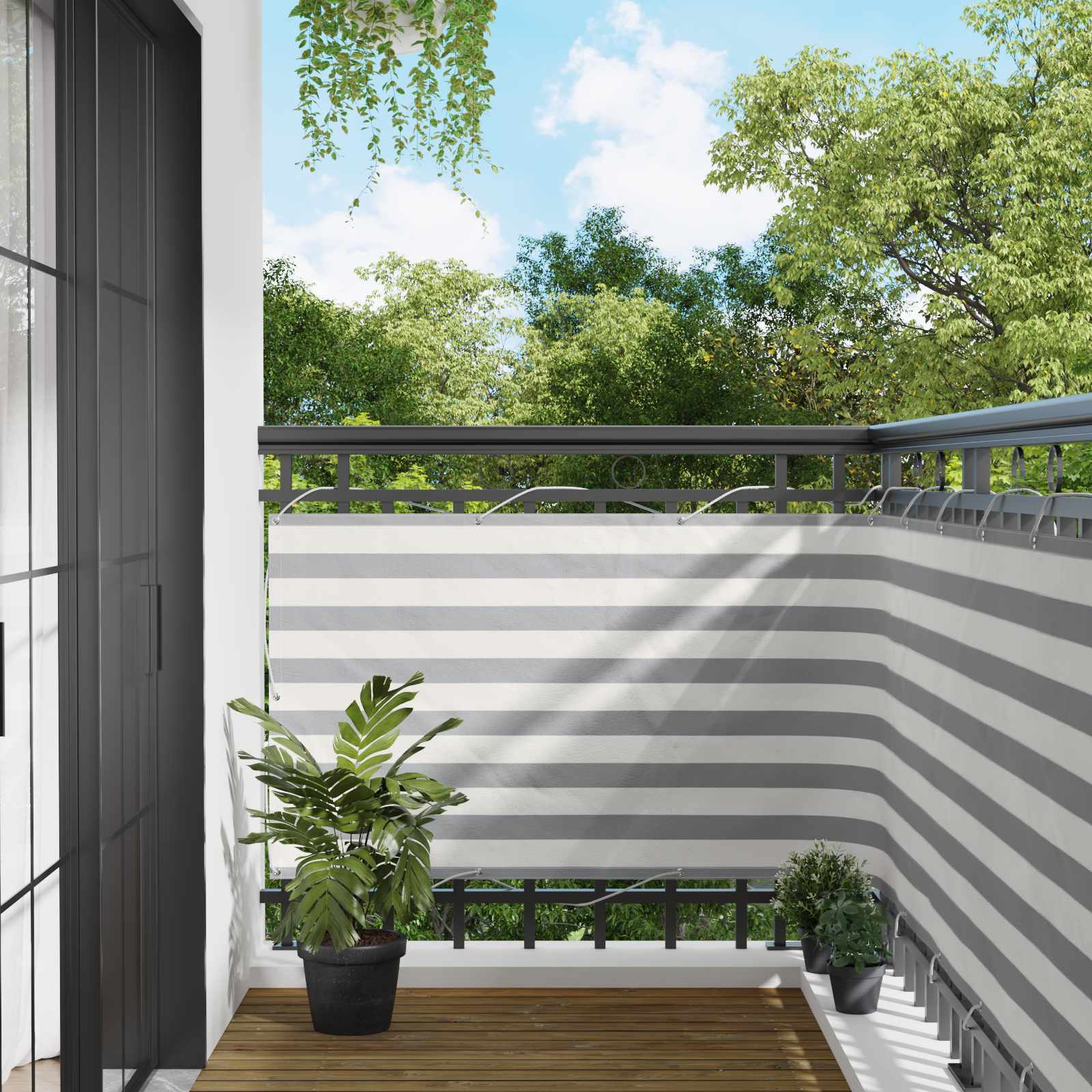 Οθόνη Μπαλκονιού Ανοιχτό Γκρι και Λευκό 100 x 300 cm - Pakobazaar