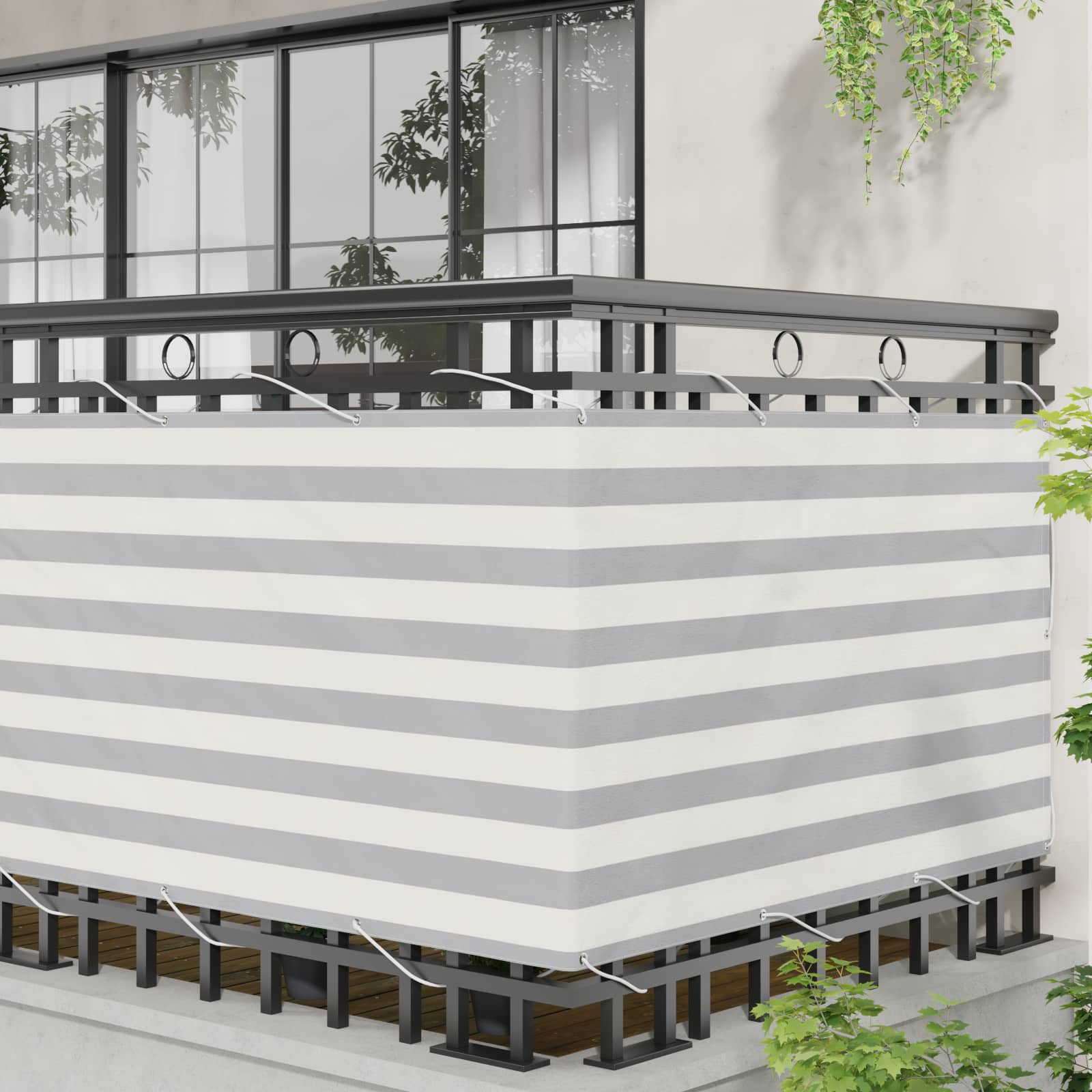 Οθόνη Μπαλκονιού Ανοιχτό Γκρι και Λευκό 100 x 1000 cm - Pakobazaar