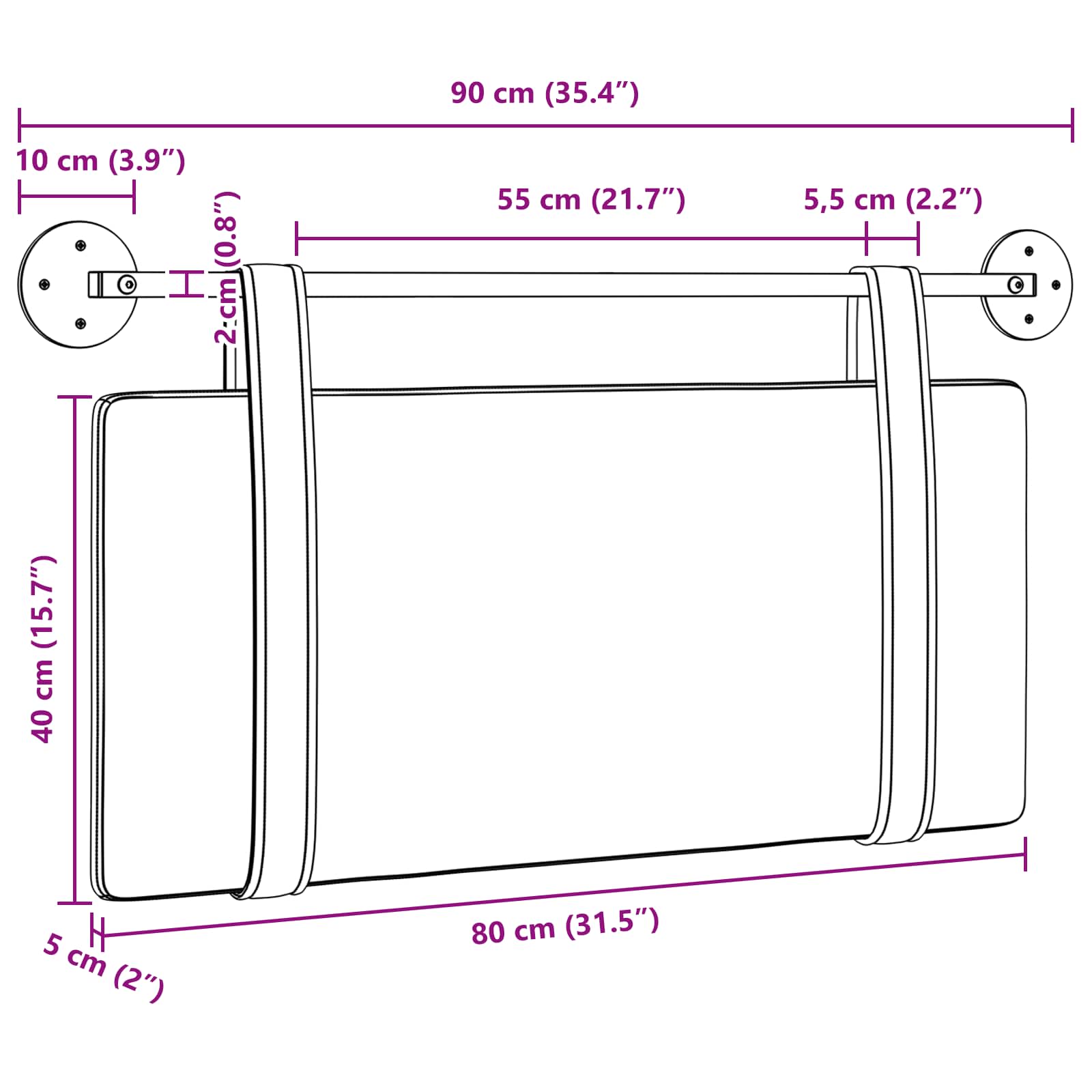 Κρεμαστό Κεφαλάρι Επιτοίχιο Κρεμ 80 x 40 cm Επεξεργασμένο ξύλο - Pakobazaar