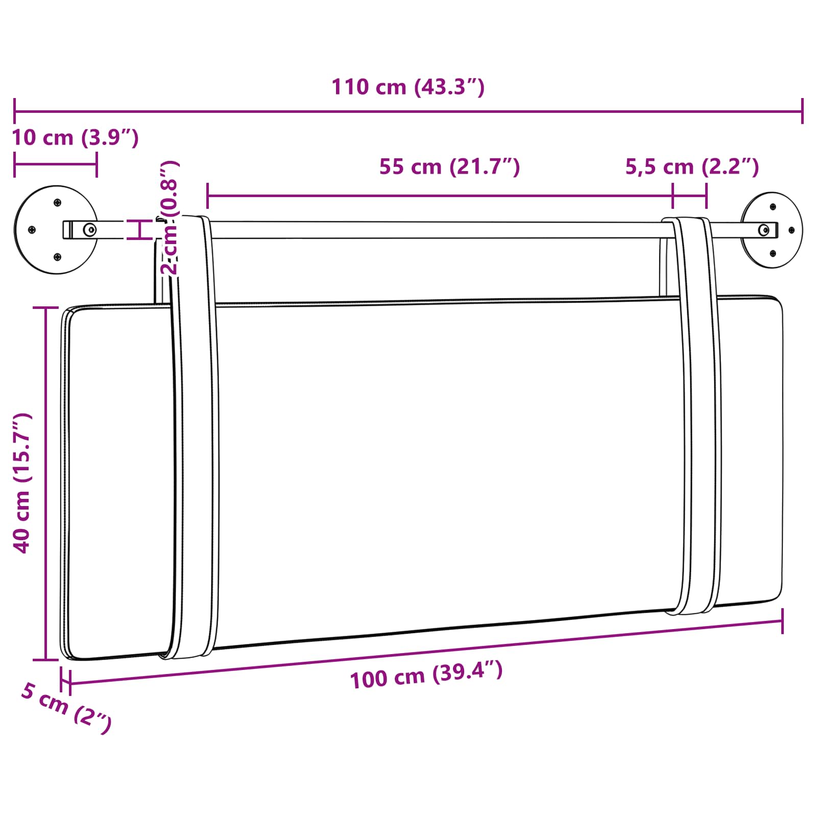 Κρεμαστό Κεφαλάρι Σκούρο Καφέ 100 x 40 cm Επεξεργασμένο ξύλο - Pakobazaar