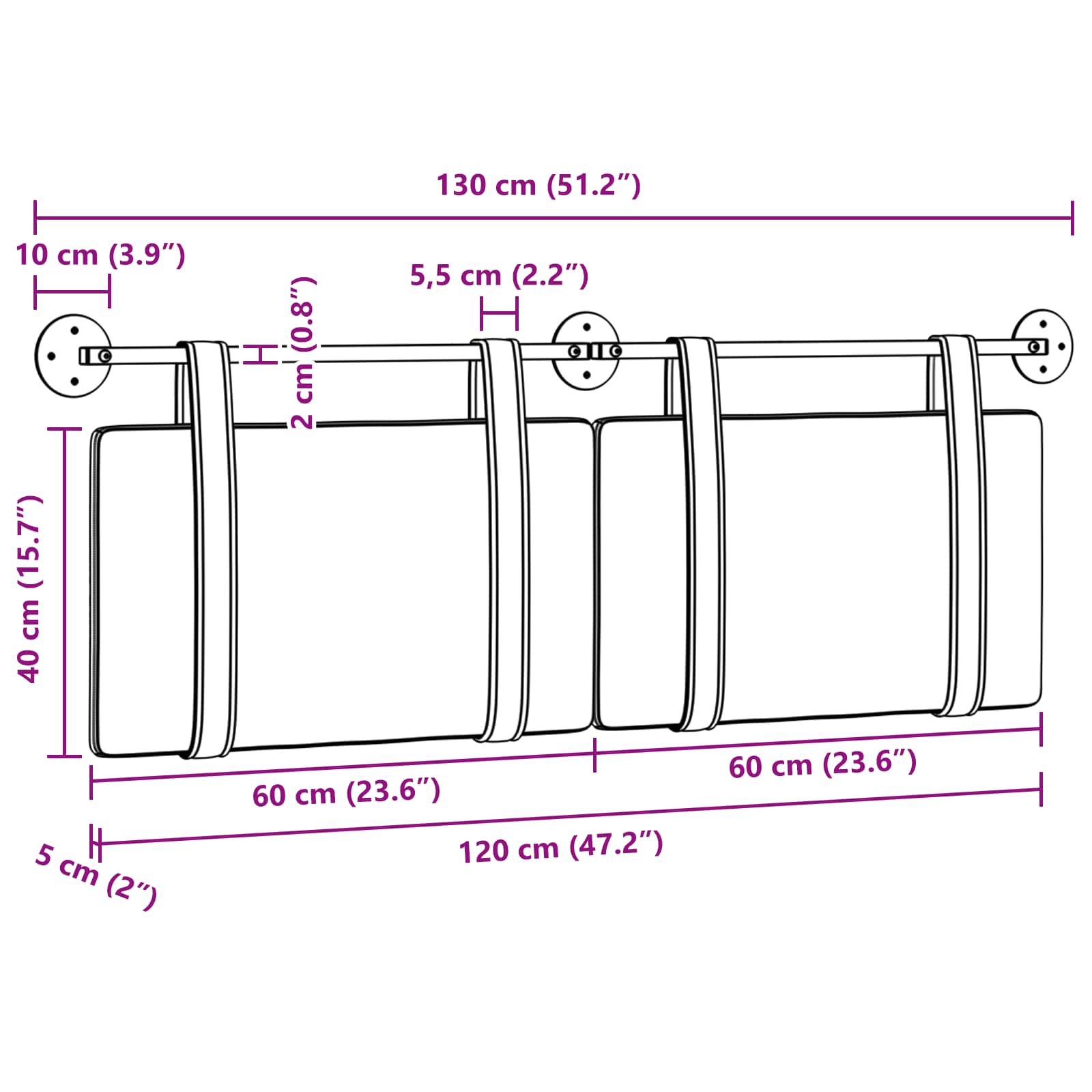 Κρεμαστό Κεφαλάρι Λευκό 120 x 40 cm Επεξεργασμένο ξύλο - Pakobazaar