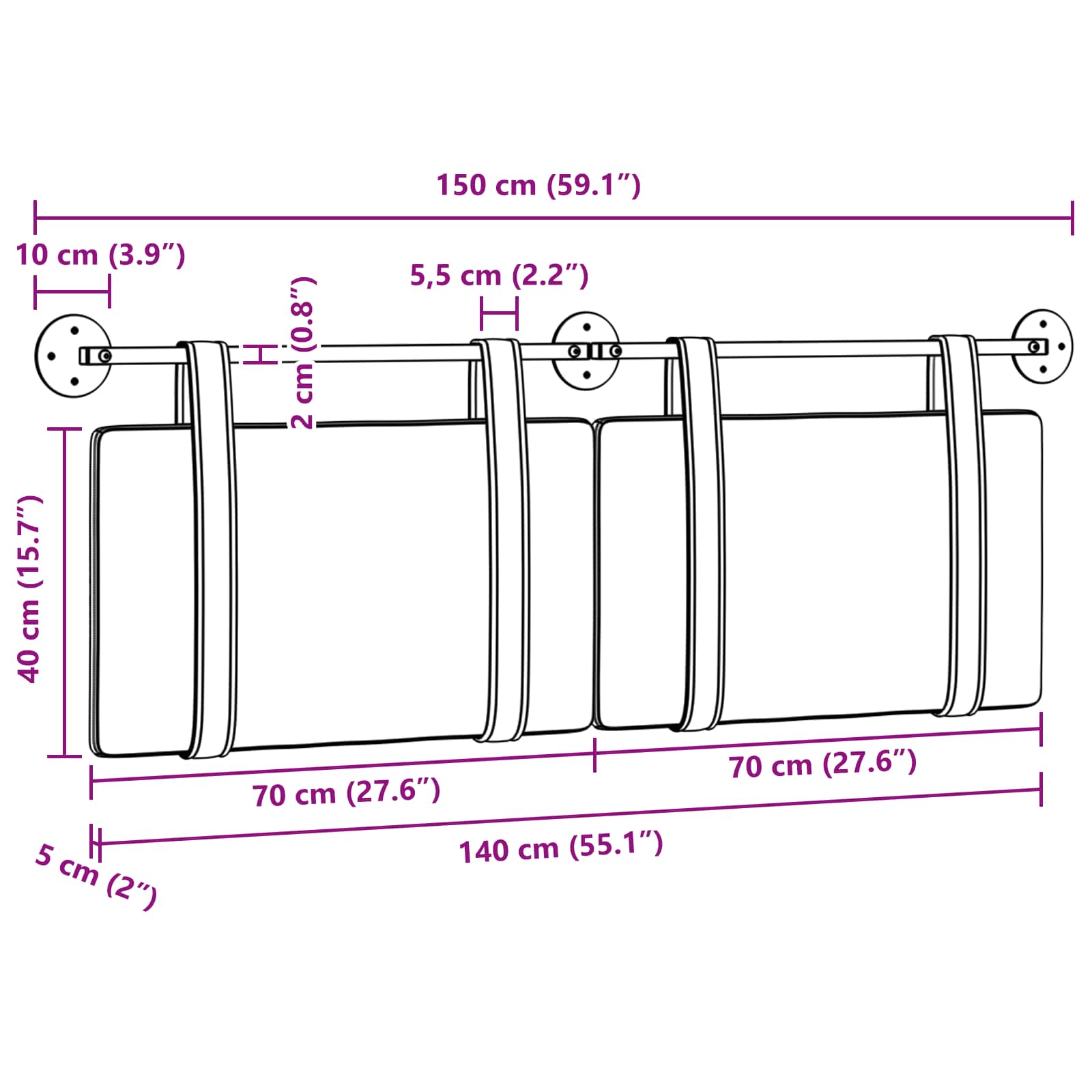 Κρεμαστό Κεφαλάρι Taupe 140 x 40 cm Επεξεργασμένο ξύλο - Pakobazaar