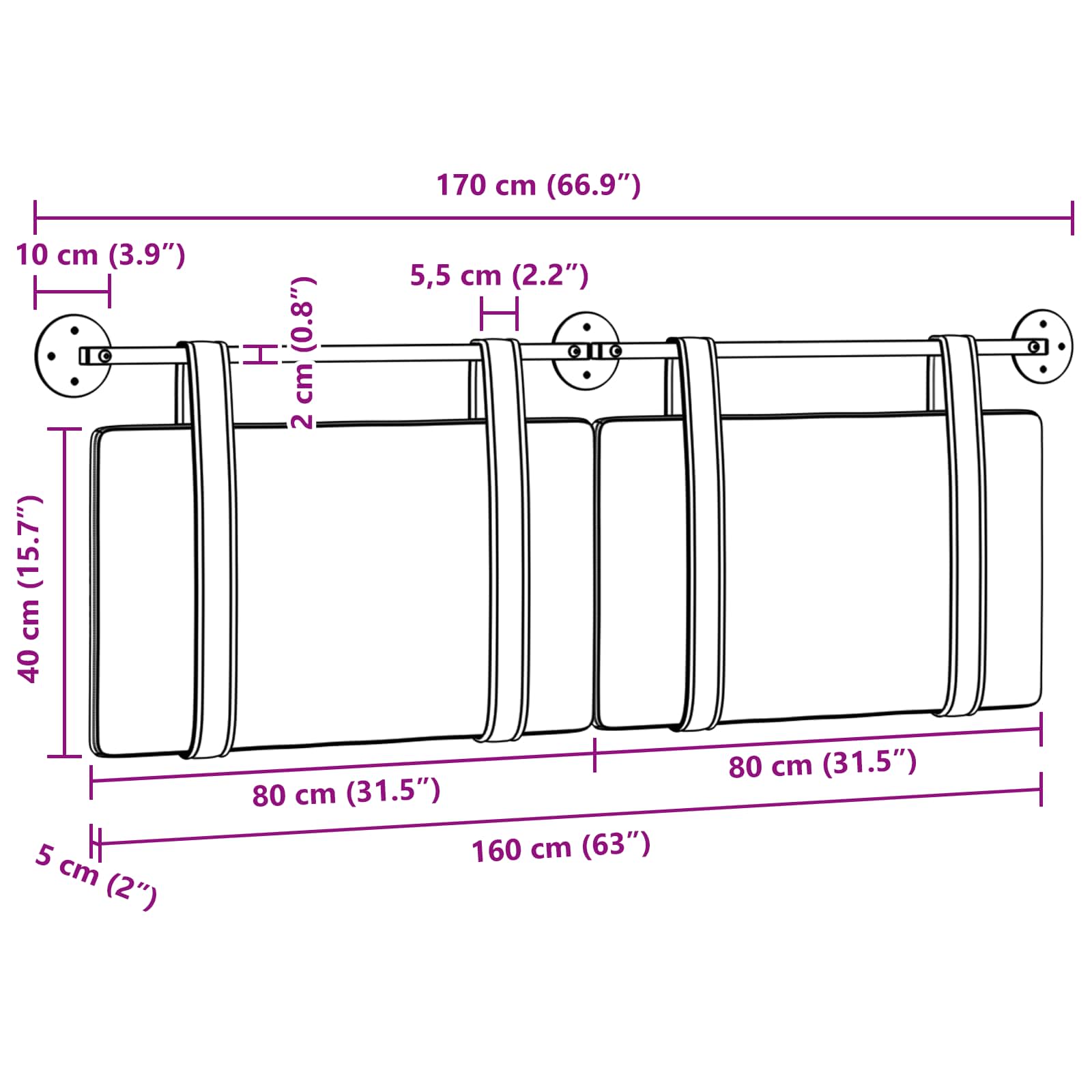 Κρεμαστό Κεφαλάρι Επιτοίχιο Μπλε τζην 170 x 55 x 5 εκ Αντίκα PU - Pakobazaar