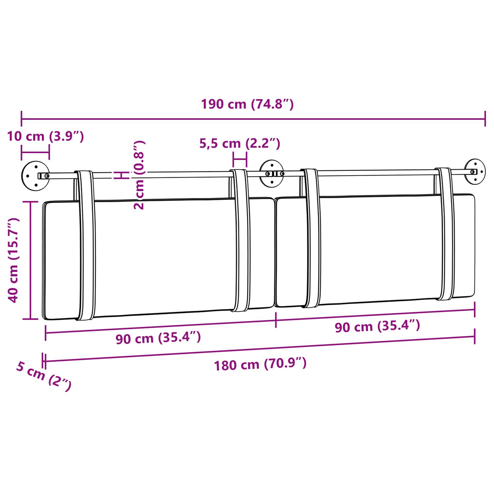 Κρεμαστό Κεφαλάρι Σκούρο Καφέ 180 x 40 cm Επεξεργασμένο ξύλο - Pakobazaar