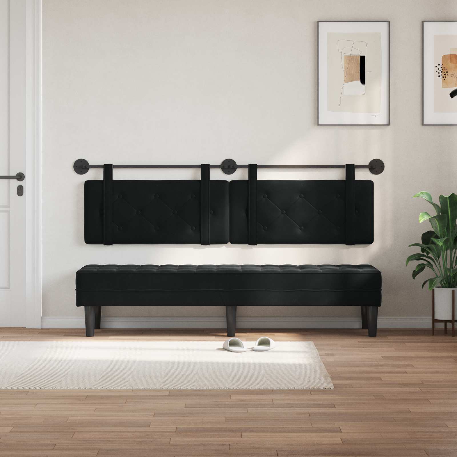Κρεμαστό Κεφαλάρι Επιτοίχιο Μαύρο 190 x 55 x 5 εκ Βελούδο - Pakobazaar