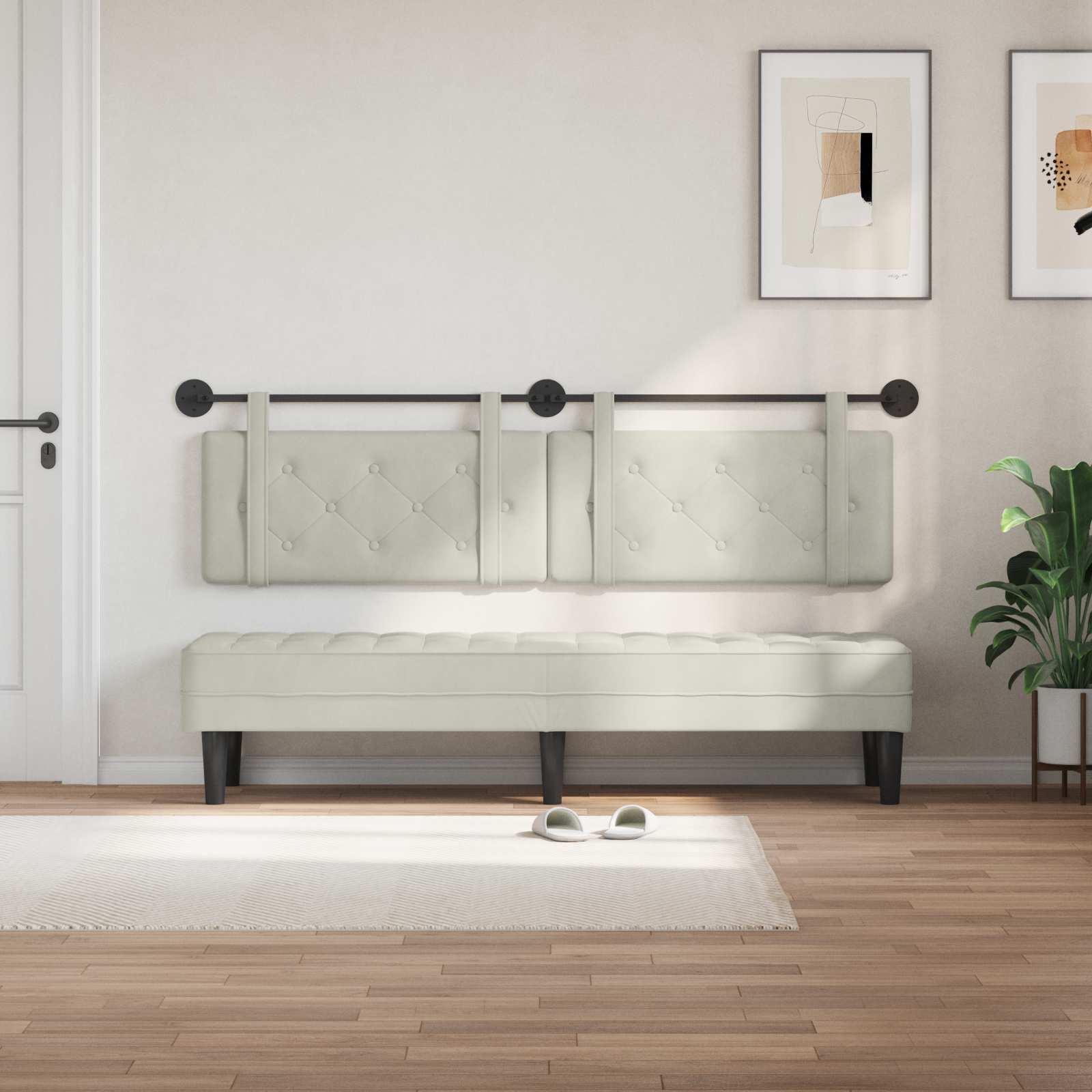 Κρεμαστό Κεφαλάρι Επιτοίχιο Κρεμ 190 x 55 x 5 εκ Βελούδο - Pakobazaar