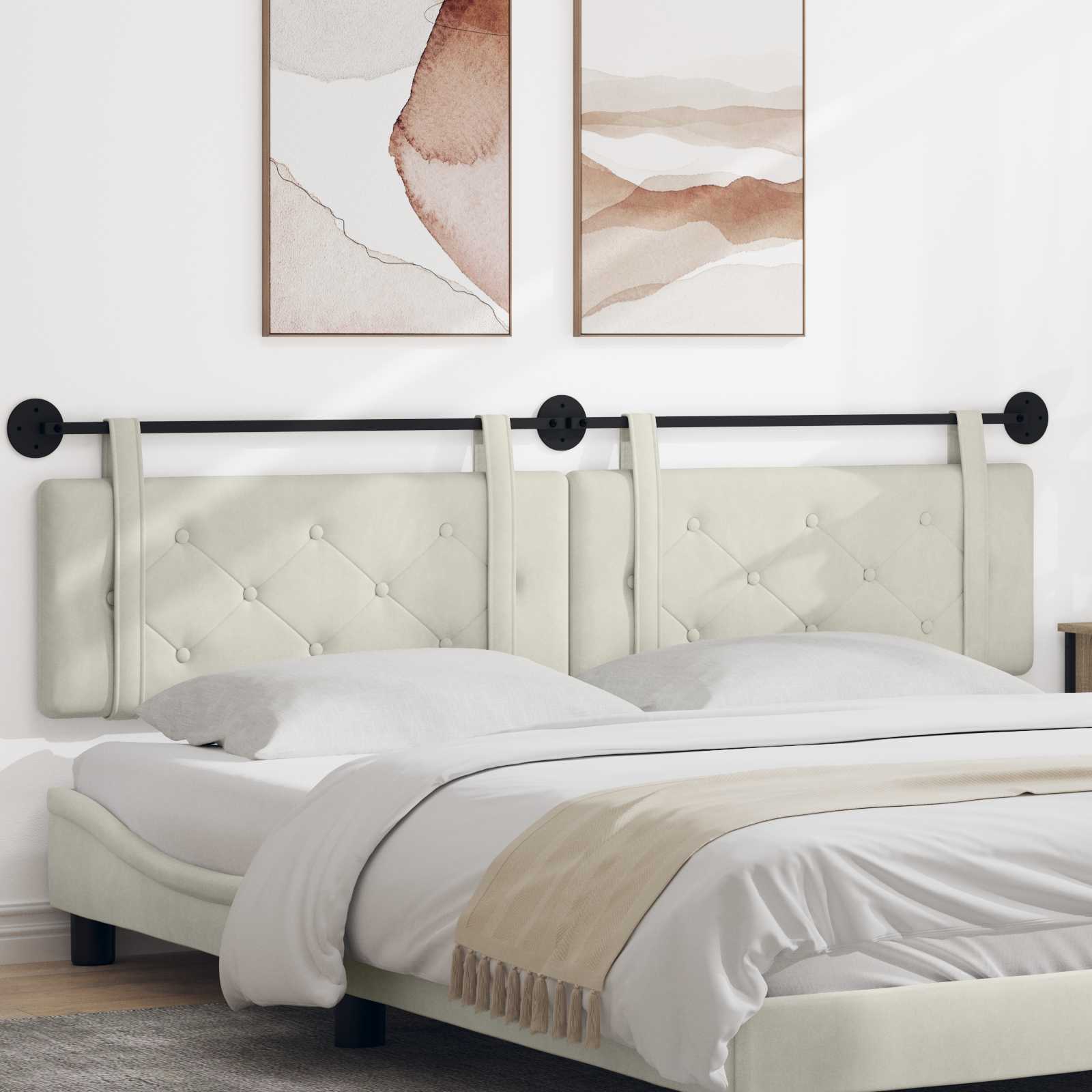 Κρεμαστό Κεφαλάρι Επιτοίχιο Κρεμ 210 x 55 x 5 εκ Βελούδο - Pakobazaar