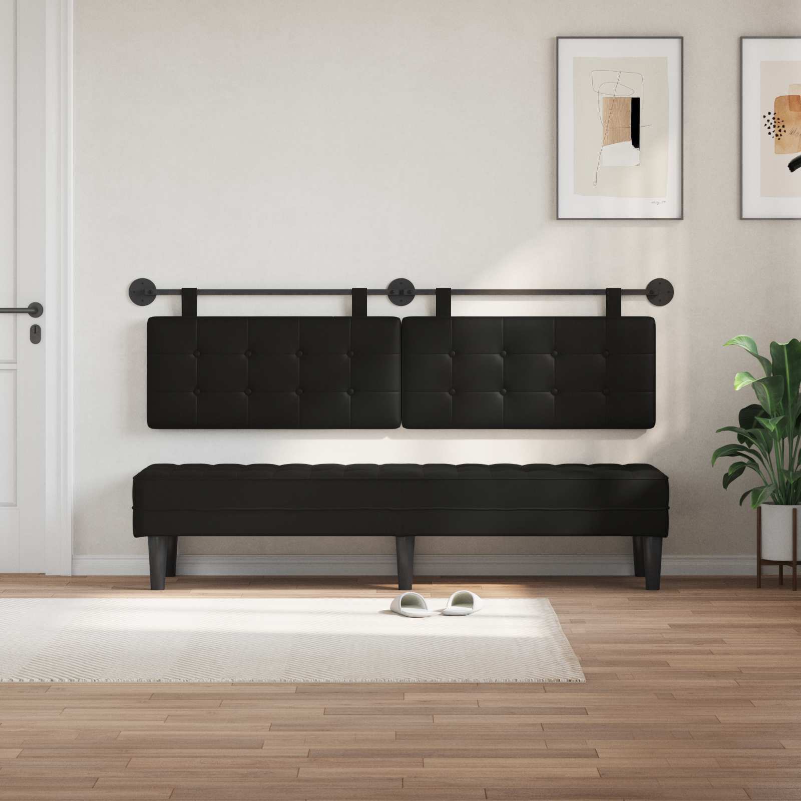 Κρεμαστό Κεφαλάρι Επιτοίχιο Μαύρο 170 x 55 x 5 εκ Τεχνητό Δέρμα - Pakobazaar