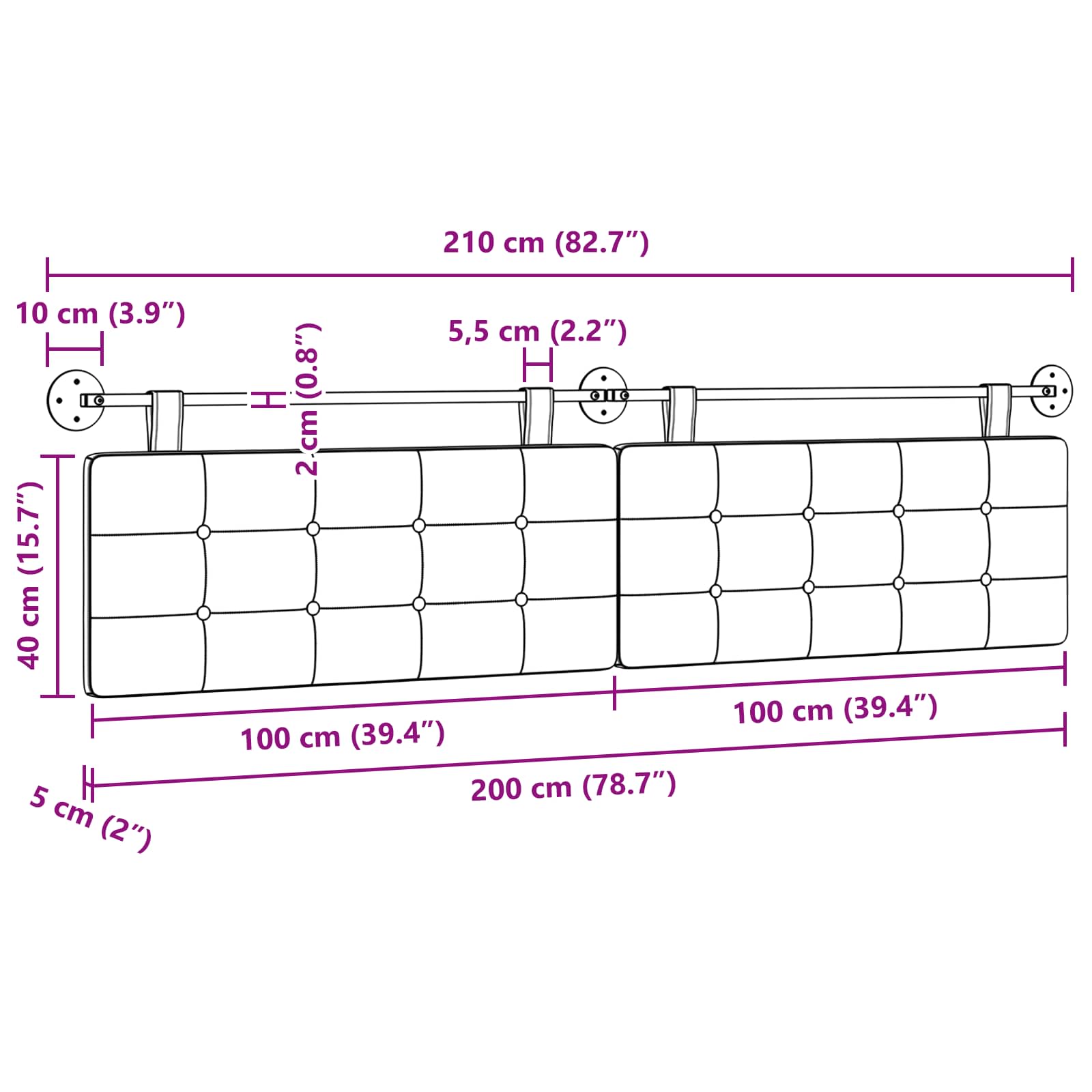 Κρεμαστό Κεφαλάρι Επιτοίχιο Σκούρο Πράσινο 210 x 55 x 5 εκ - Pakobazaar