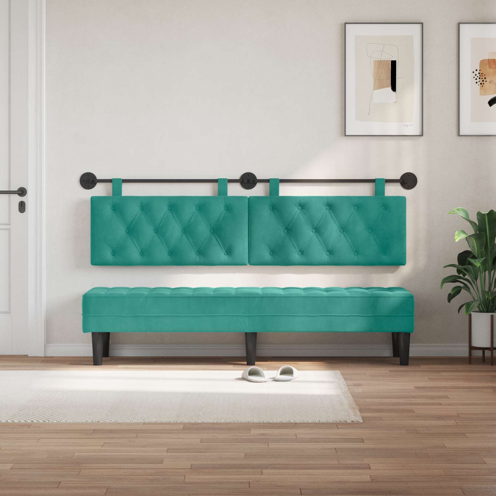 Κρεμαστό Κεφαλάρι Επιτοίχιο Τιρκουάζ 170 x 55 x 7 εκ Βελούδο - Pakobazaar