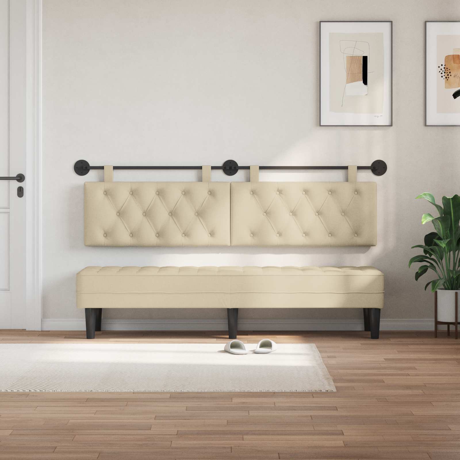 Κρεμαστό Κεφαλάρι Επιτοίχιο Κρεμ 190 x 55 x 7 εκ ύφασμα - Pakobazaar