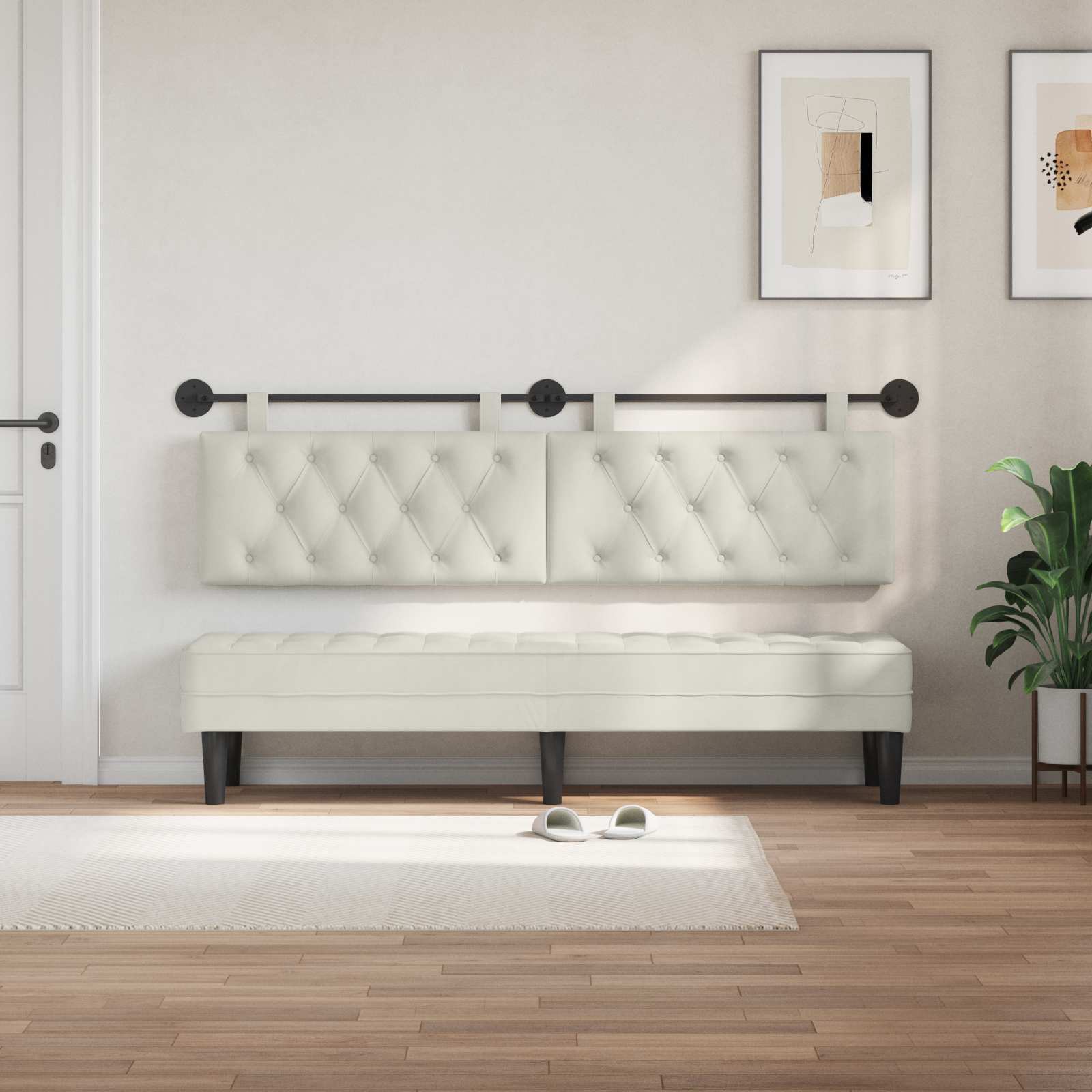 Κρεμαστό Κεφαλάρι Επιτοίχιο Κρεμ 190 x 55 x 7 εκ Βελούδο - Pakobazaar