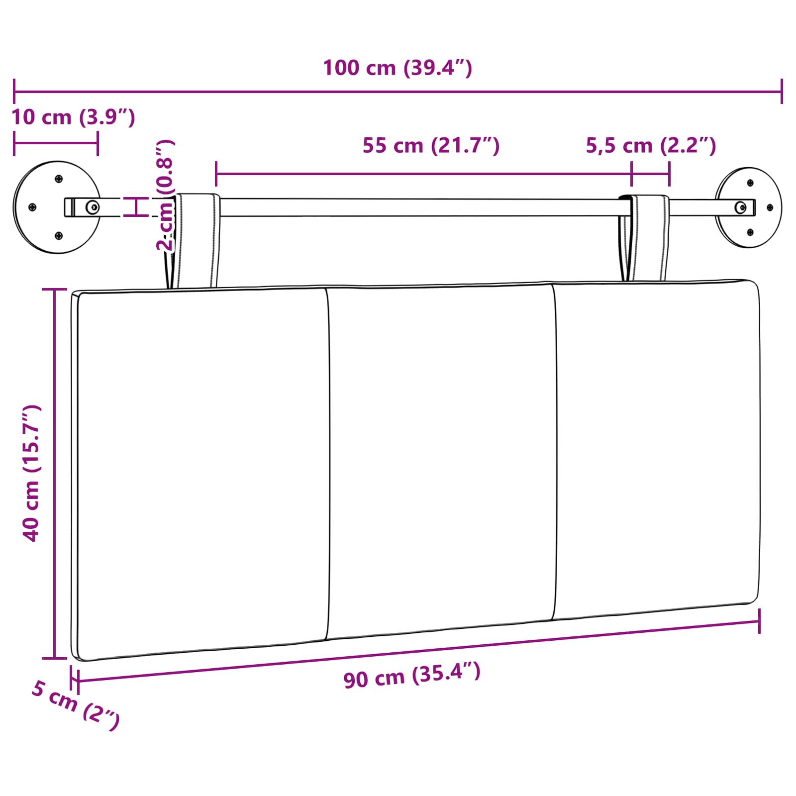 Κρεμαστό Κεφαλάρι Επιτοίχιο Ριγέ Κόκκινο 100 x 55 x 5 εκ ύφασμα - Pakobazaar
