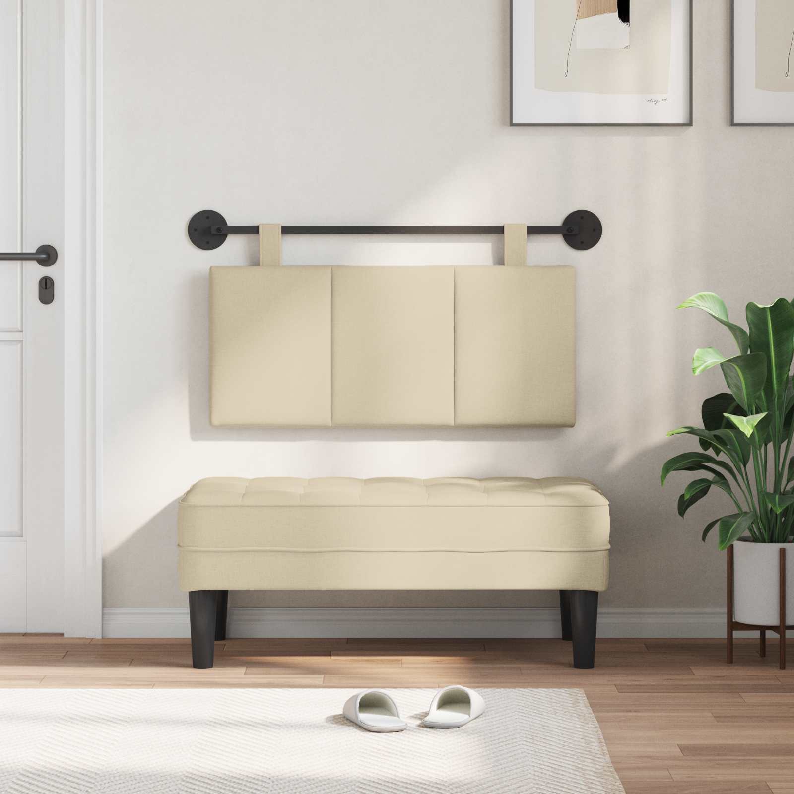 Κρεμαστό Κεφαλάρι Επιτοίχιο Ριγέ Κρεμ 100 x 55 x 5 εκ ύφασμα - Pakobazaar