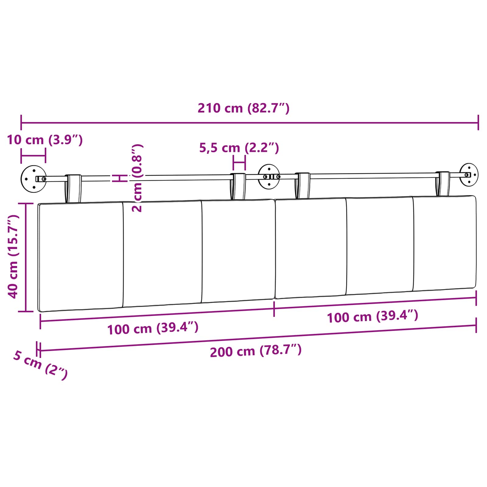 Κρεμαστό Κεφαλάρι Επιτοίχιο Μπλε τζην 210 x 55 x 5 εκ ύφασμα - Pakobazaar