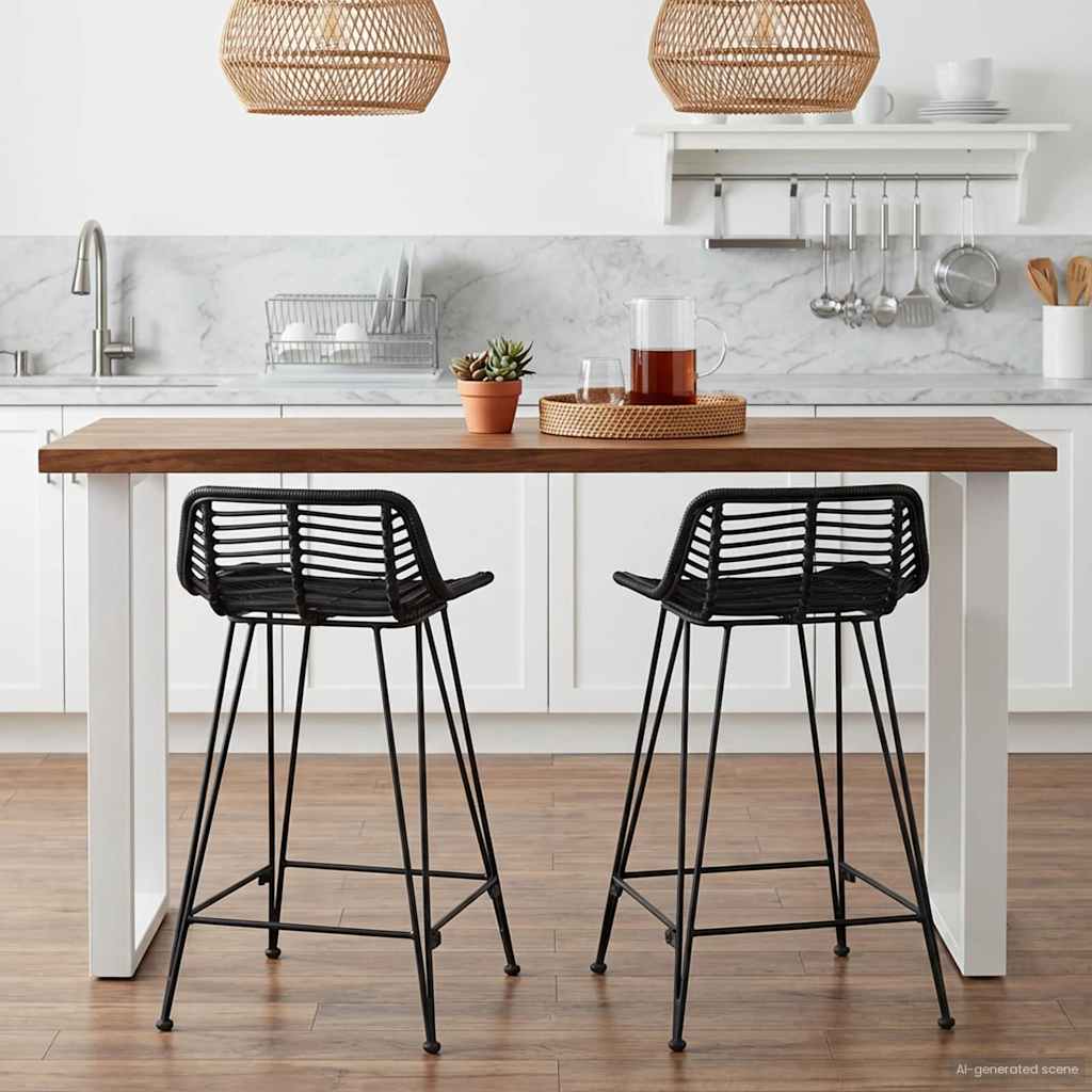 Μπαρ σκαμπό 2 pcs Μαύρο 44 x 45 x 76 εκ. Ράτταν και Χάλυβας - Pakobazaar