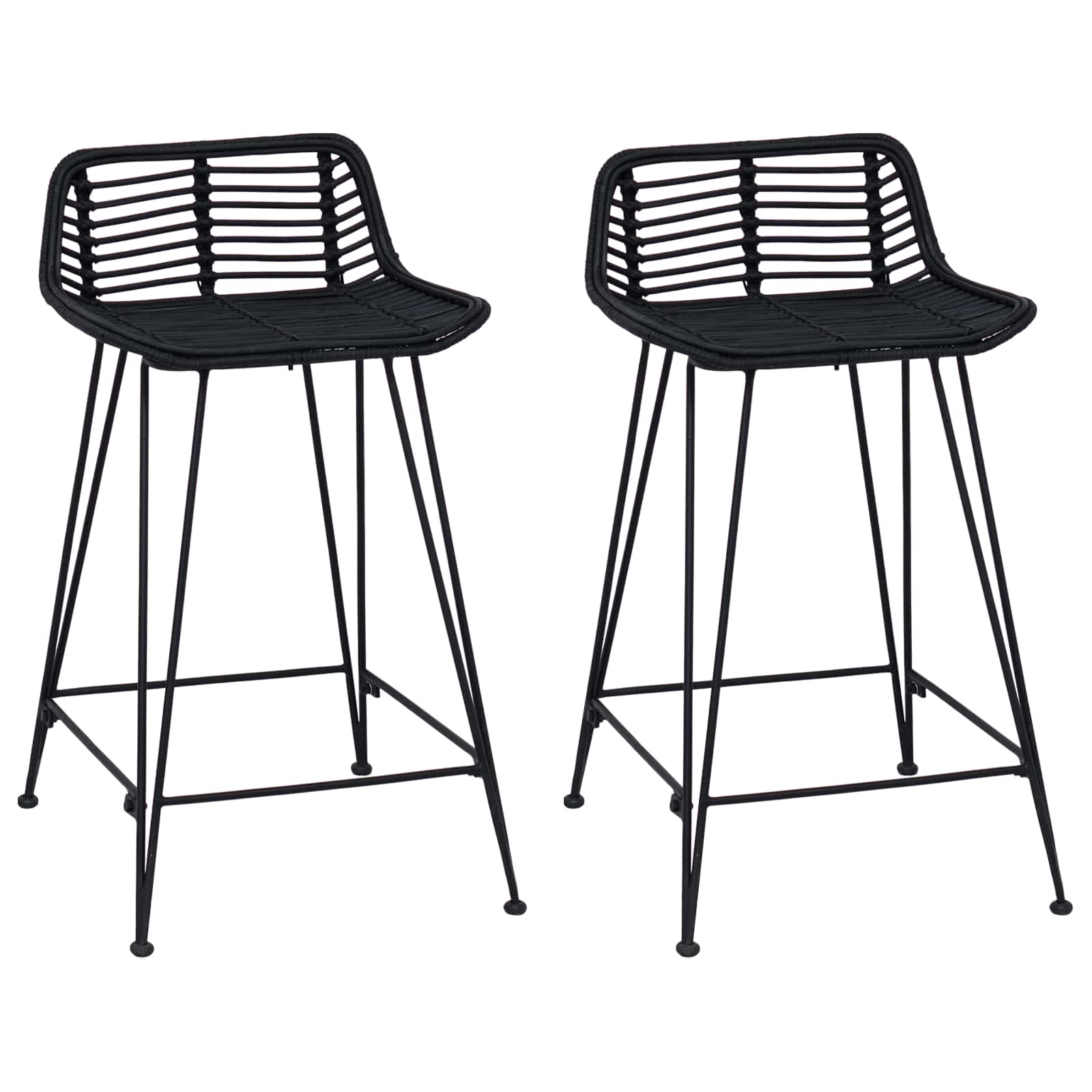 Μπαρ σκαμπό 2 pcs Μαύρο 44 x 45 x 76 εκ. Ράτταν και Χάλυβας - Pakobazaar