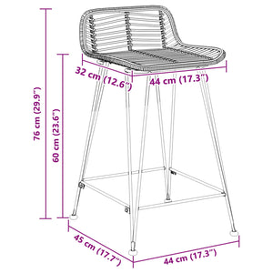 Μπαρ σκαμπό 2 pcs Μαύρο 44 x 45 x 76 εκ. Ράτταν και Χάλυβας - Pakobazaar
