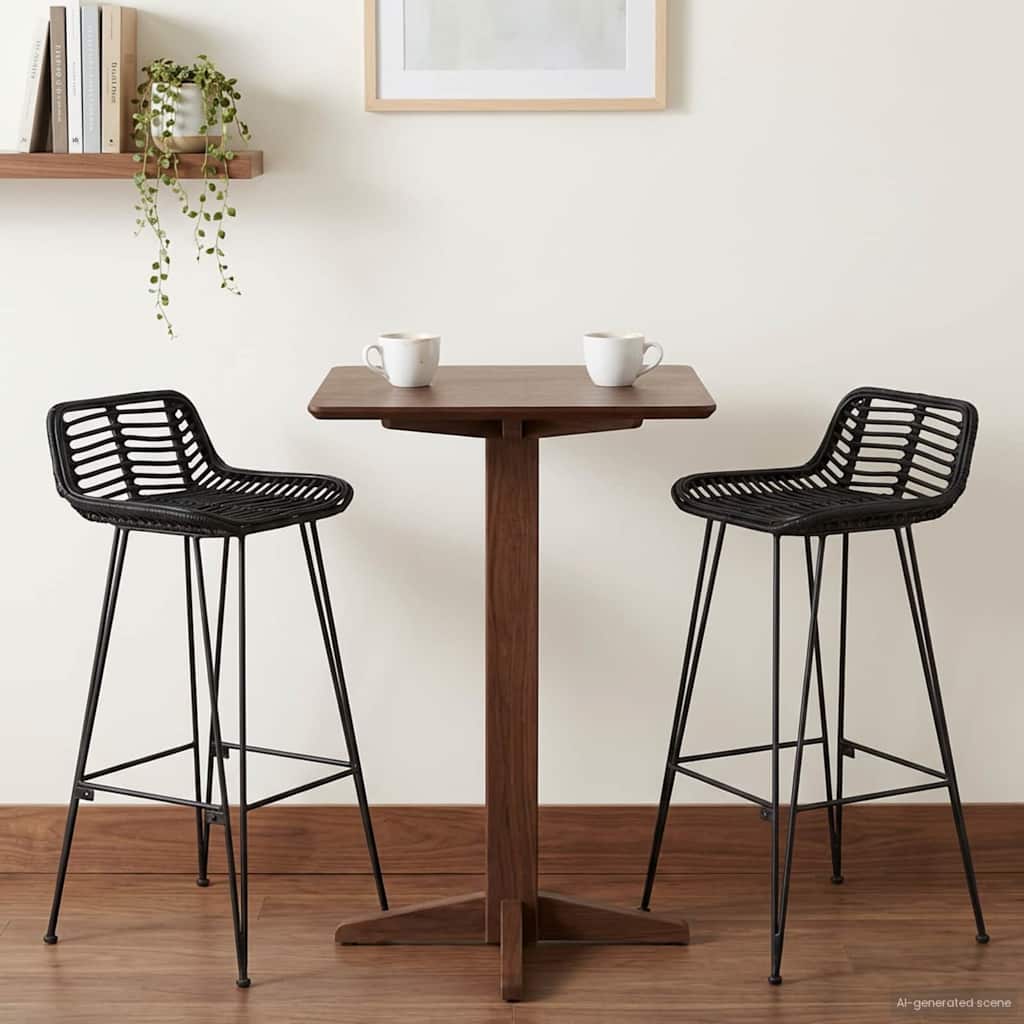 Μπαρ σκαμπό 2 pcs Μαύρο 44 x 46 x 91 εκ. Ράτταν και Χάλυβας - Pakobazaar