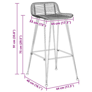 Μπαρ σκαμπό 2 pcs Μαύρο 44 x 46 x 91 εκ. Ράτταν και Χάλυβας - Pakobazaar