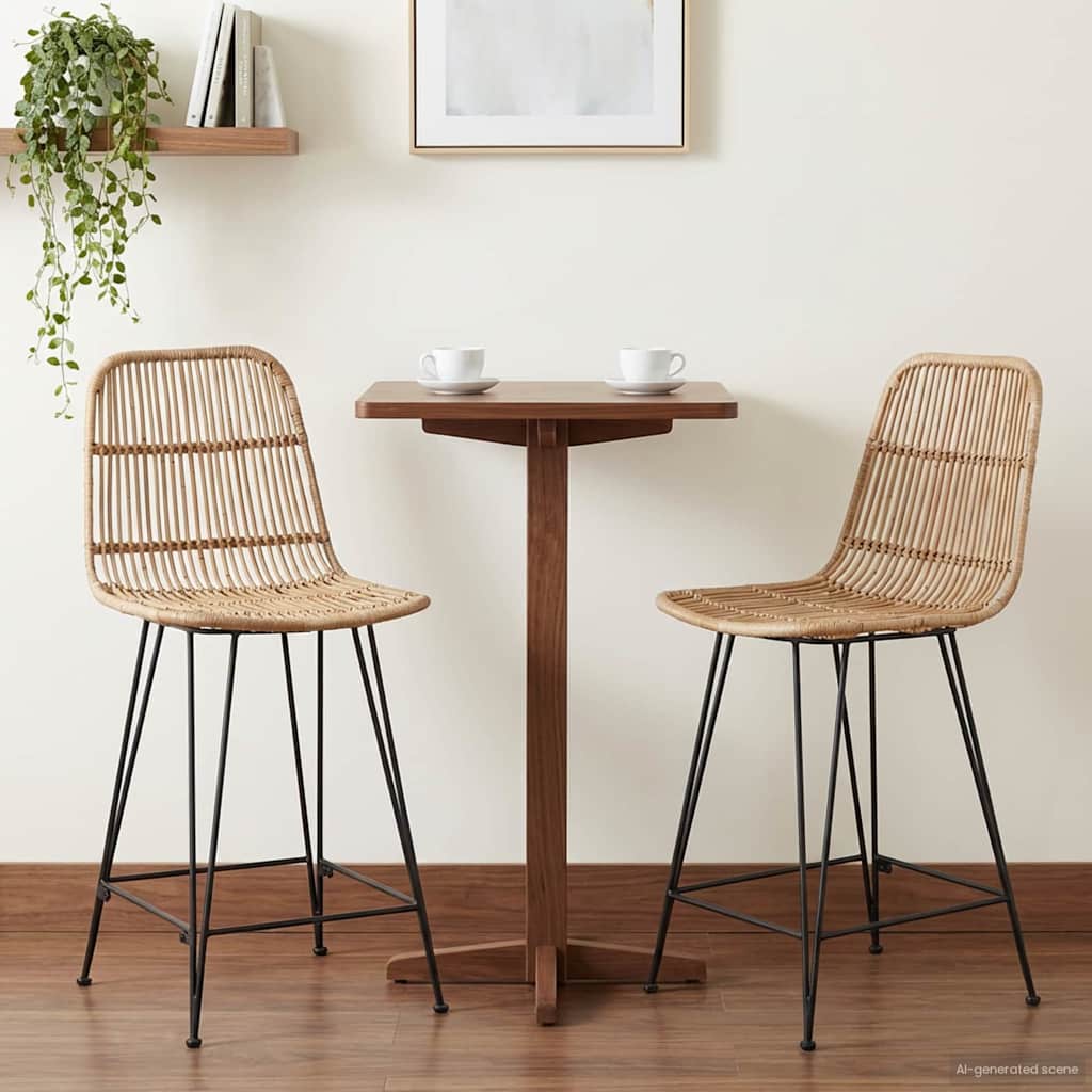 Μπαρ σκαμπό 2 pcs Φυσικό 44 x 54 x 96 εκ. Ράτταν και Χάλυβας - Pakobazaar