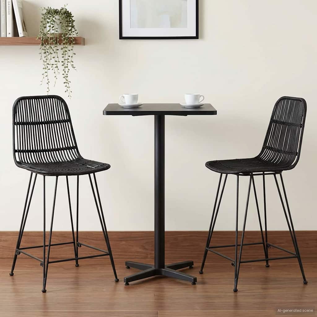 Μπαρ σκαμπό 2 pcs Μαύρο 44 x 54 x 96 εκ. Ράτταν και Χάλυβας - Pakobazaar