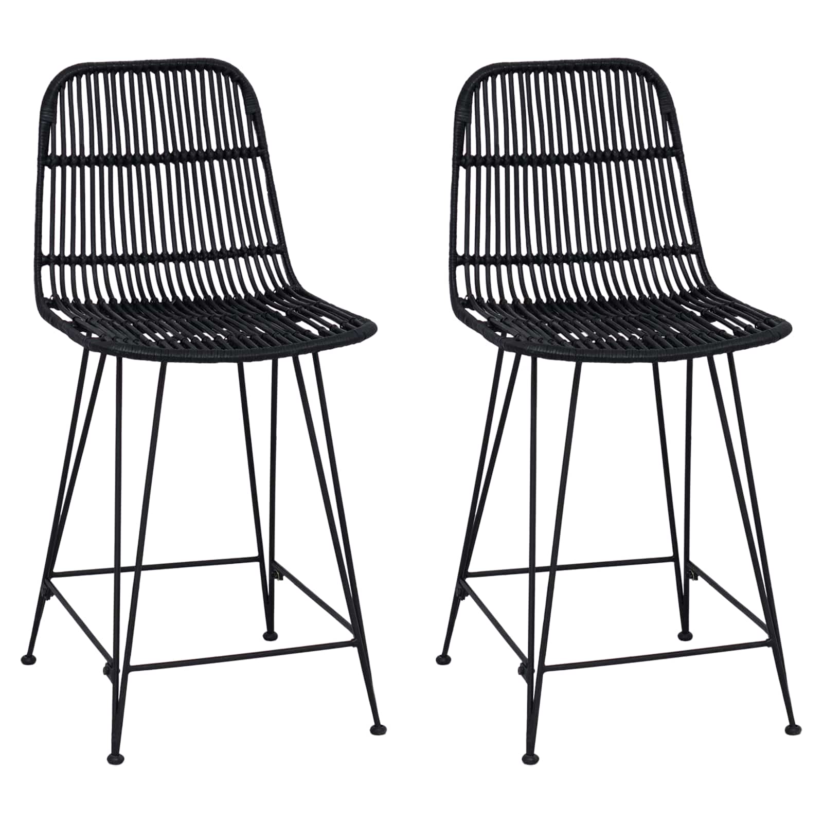 Μπαρ σκαμπό 2 pcs Μαύρο 44 x 54 x 96 εκ. Ράτταν και Χάλυβας - Pakobazaar
