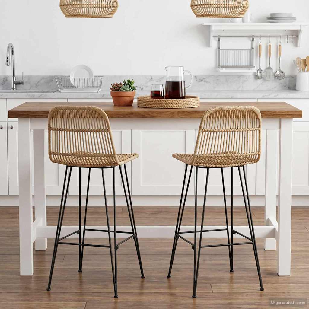 Μπαρ σκαμπό 2 pcs Φυσικό 44 x 55 x 109 εκ. Ράτταν και Χάλυβας - Pakobazaar