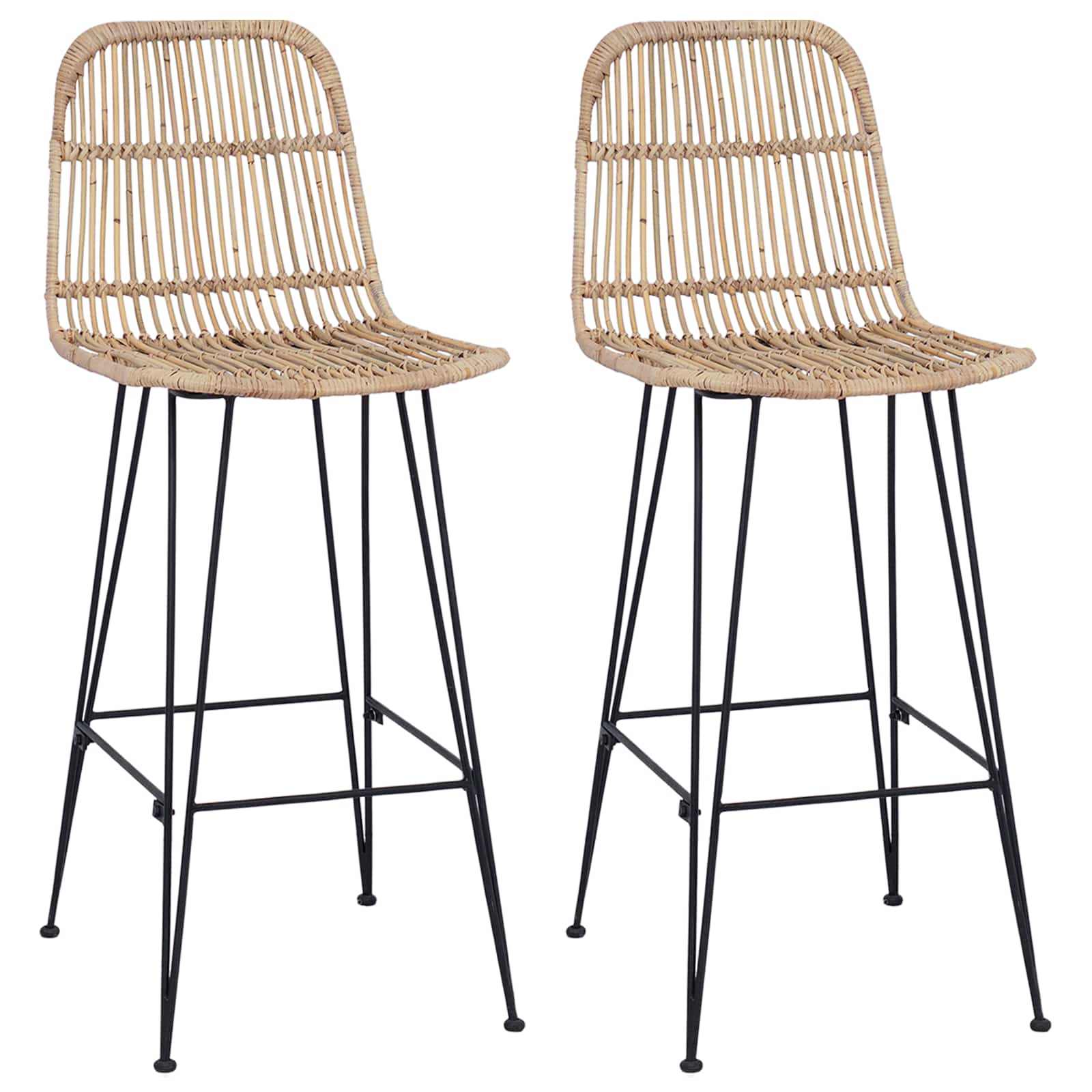 Μπαρ σκαμπό 2 pcs Φυσικό 44 x 55 x 109 εκ. Ράτταν και Χάλυβας - Pakobazaar
