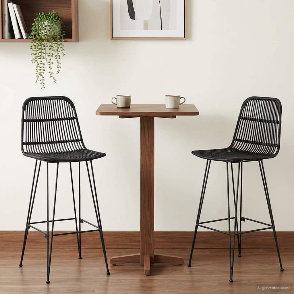 Μπαρ σκαμπό 2 pcs Μαύρο 44 x 55 x 109 εκ. Ράτταν και Χάλυβας - Pakobazaar