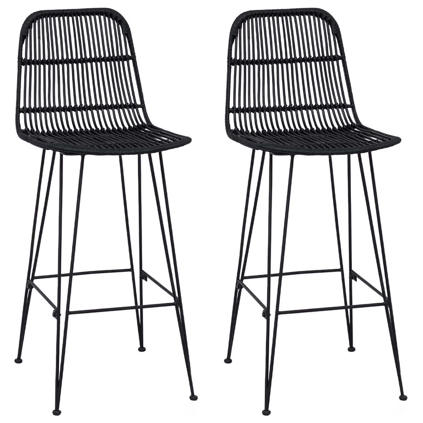 Μπαρ σκαμπό 2 pcs Μαύρο 44 x 55 x 109 εκ. Ράτταν και Χάλυβας - Pakobazaar