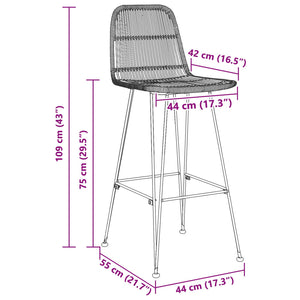 Μπαρ σκαμπό 2 pcs Μαύρο 44 x 55 x 109 εκ. Ράτταν και Χάλυβας - Pakobazaar