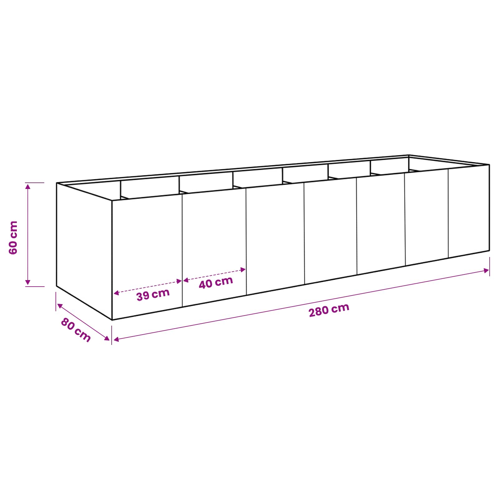 Γλάστρα Κήπου Ανθρακί 280 x 80 x 60 εκ Ψυχρής έλασης χάλυβας - Pakobazaar