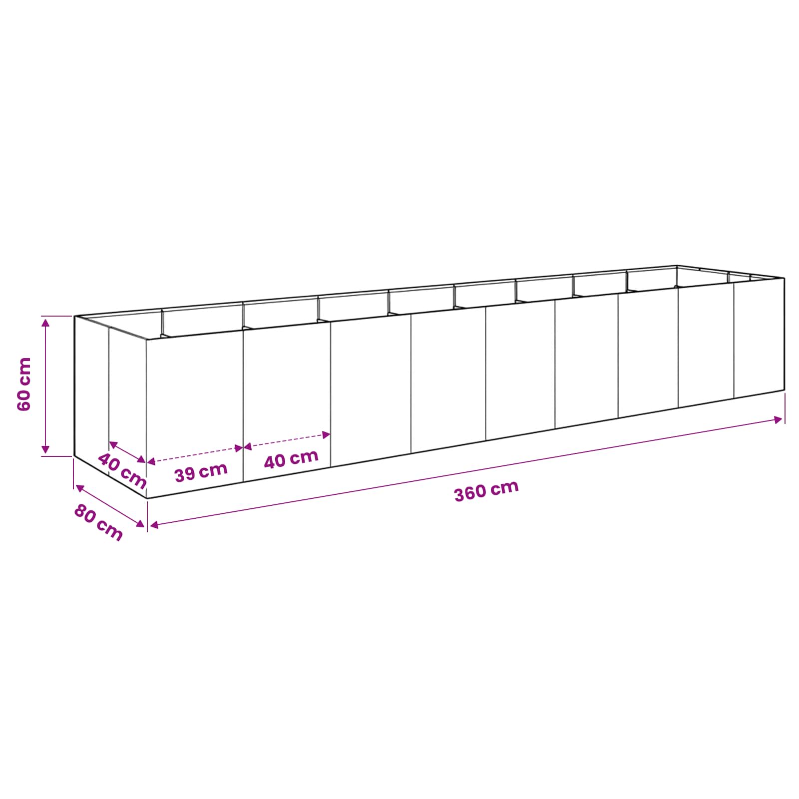 Γλάστρα Κήπου Ανθρακί 360 x 80 x 60 εκ Ψυχρής έλασης χάλυβας - Pakobazaar
