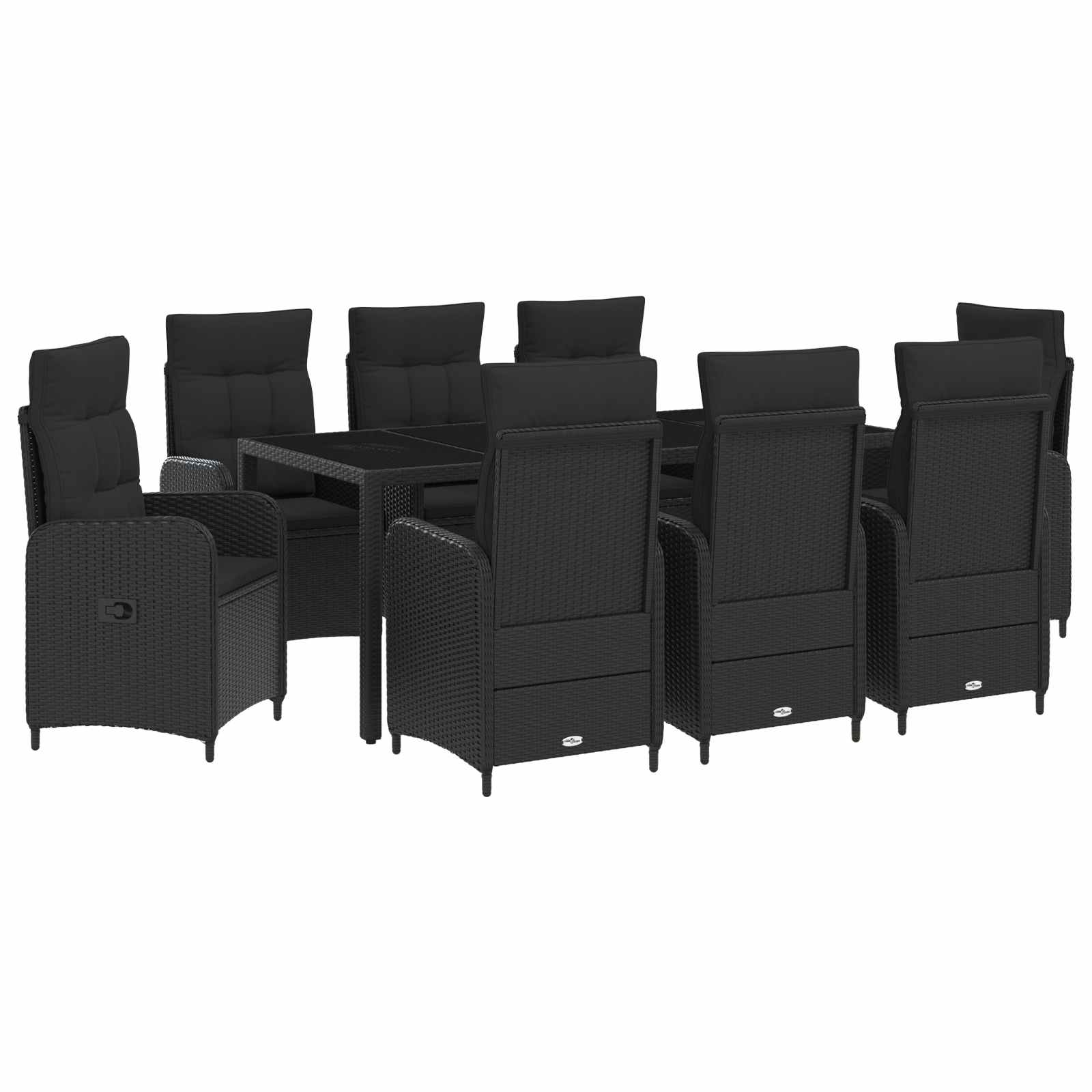 Σετ Εξωτερικής Τραπέζης 9 pcs Μαύρο 190 x 90 x 75 cm - Pakobazaar