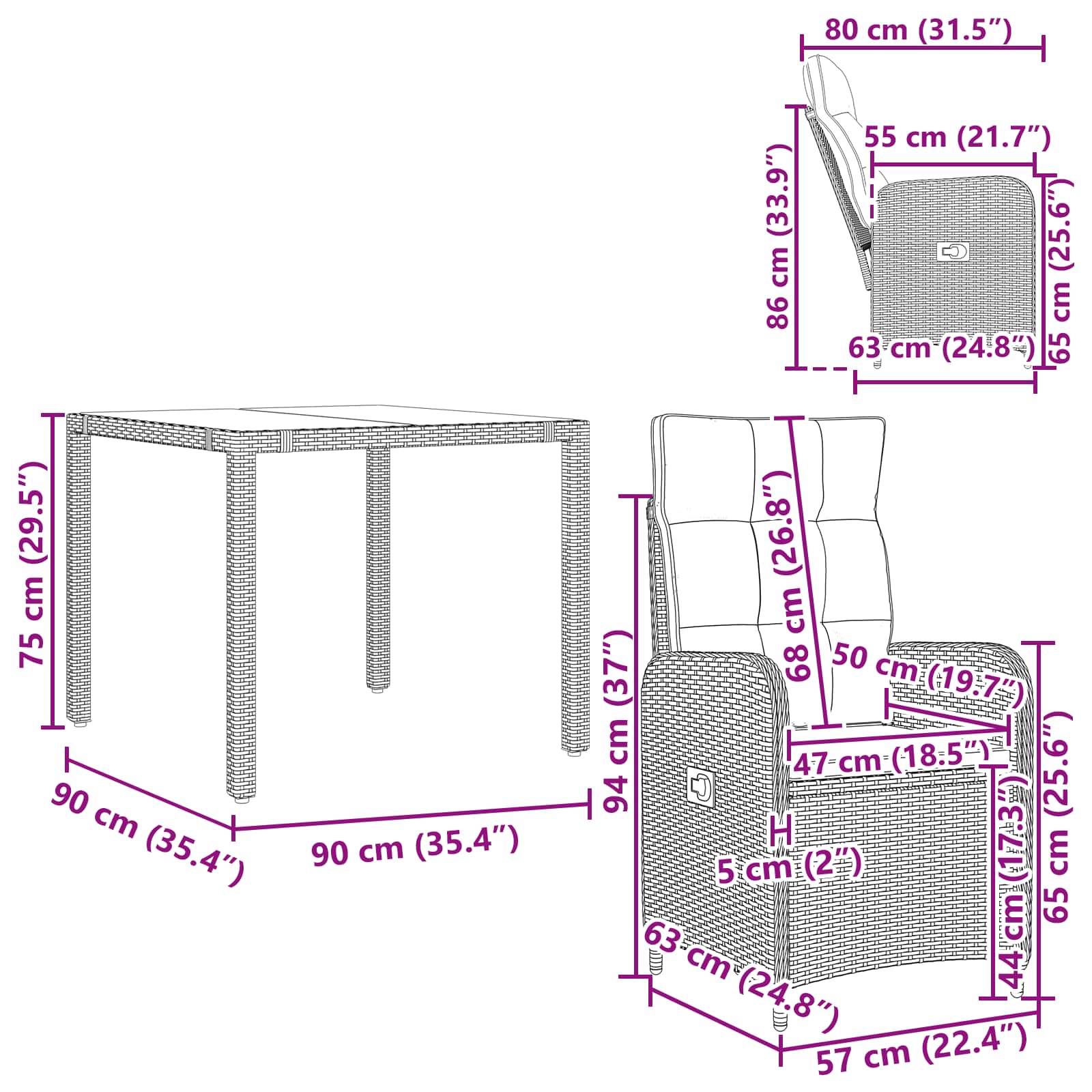 Σετ Εξωτερικής Τραπέζης 3 pcs Μπεζ και Κρέμ 90 x 90 x 75 cm - Pakobazaar