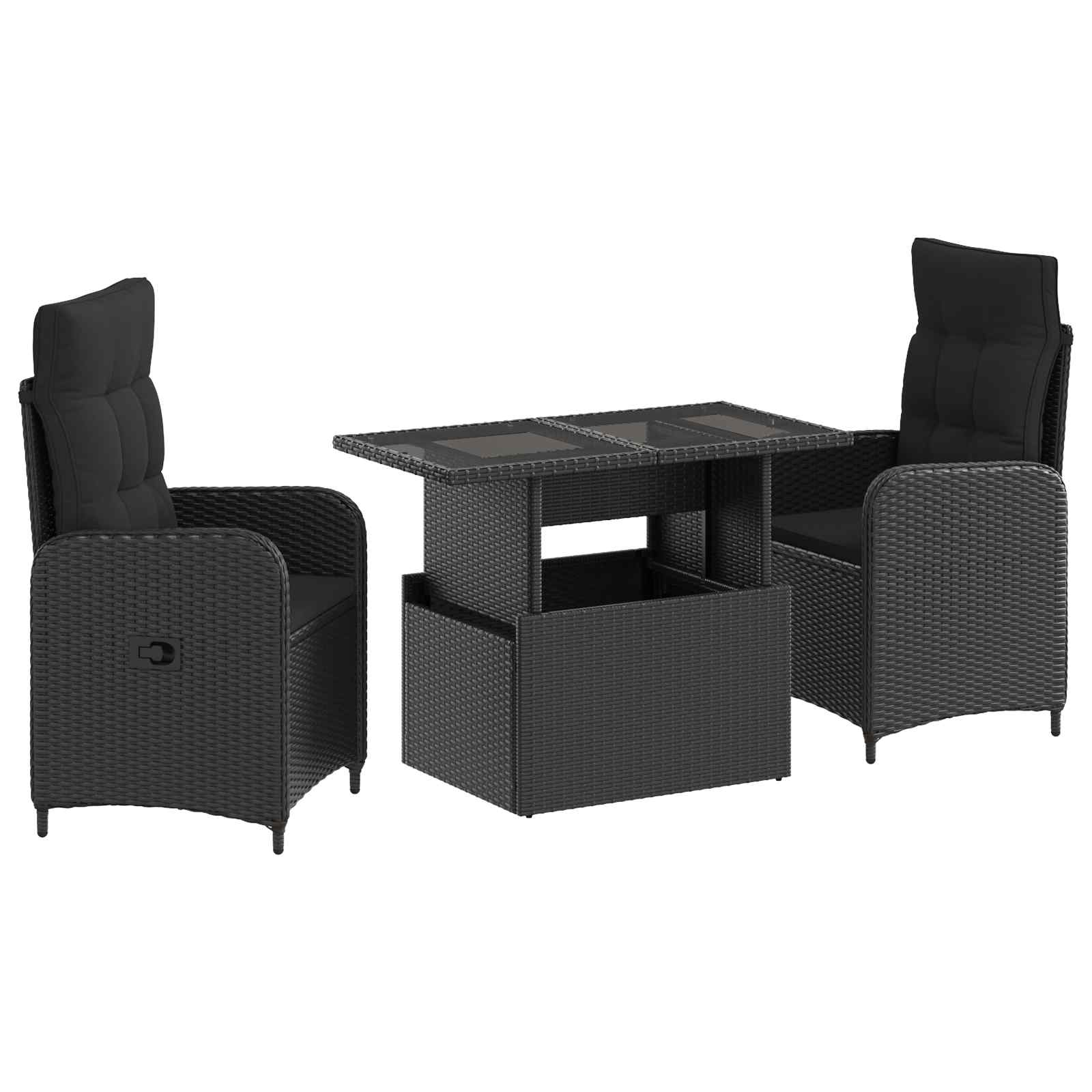 Σετ Εξωτερικής Τραπέζης με μαξιλάρι 3 pcs Μαύρο συνθετικό ρατάν - Pakobazaar